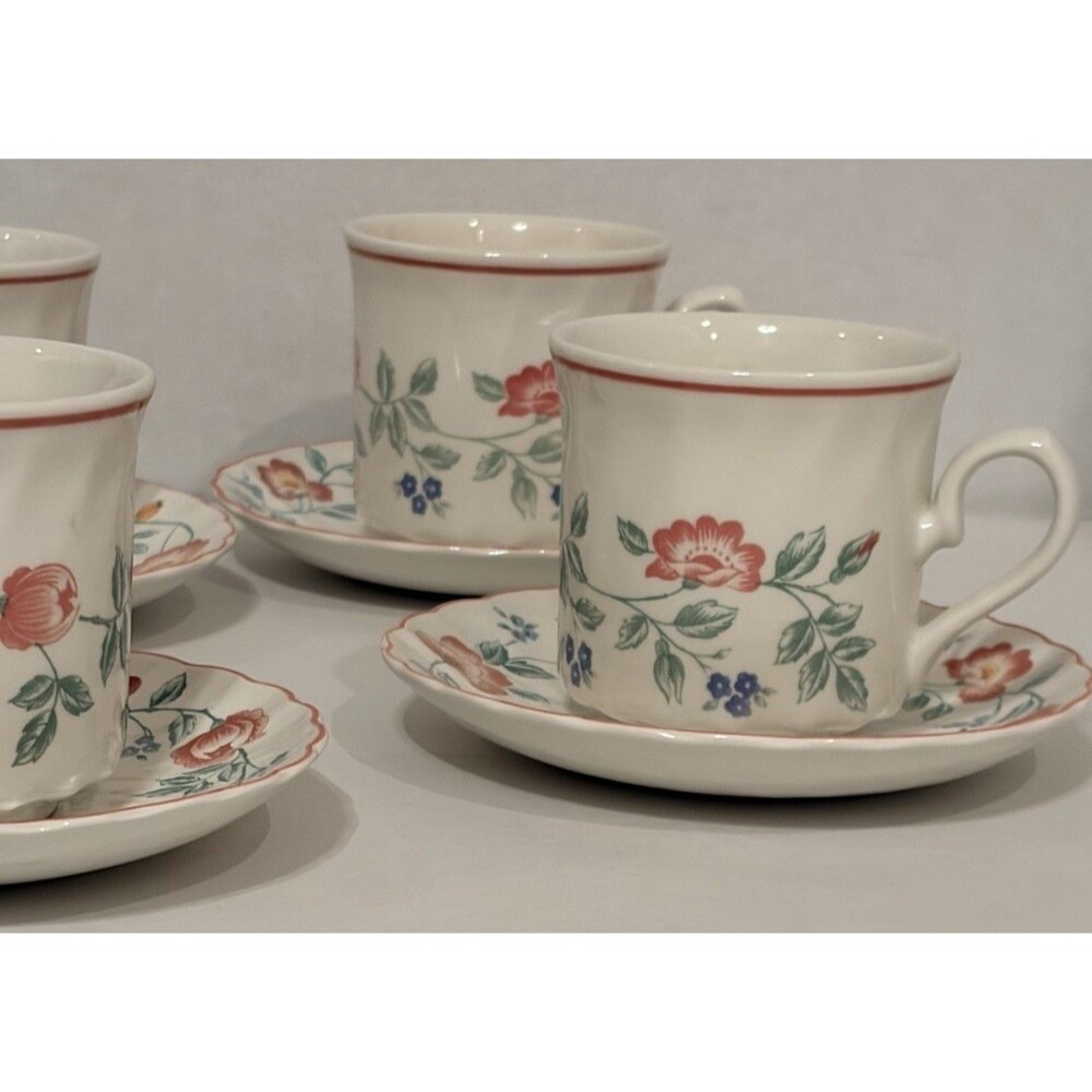 Churchill Briar Rose Set Of 4 Teacup & Saucer Sets . Floral Cottage Core England